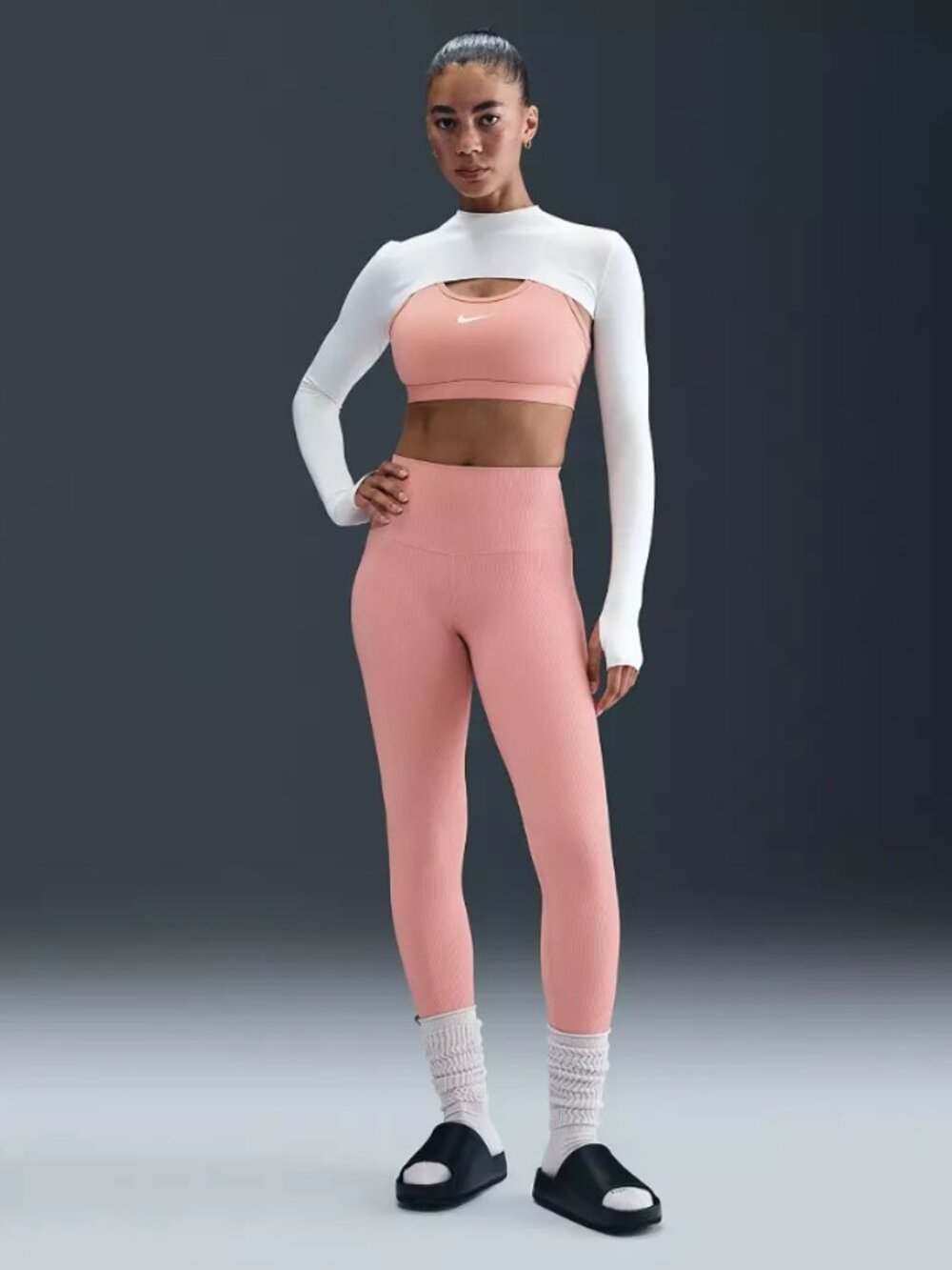Nike Zenvy Dri-FIT Rib High-Waisted 7/8 Leggings Pink Women's Size Small
